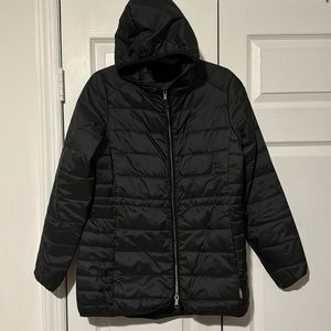 Woolrich black packable puffer wool filled coat M